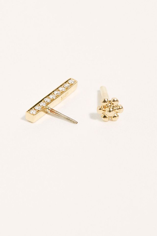 11mm Diamond Pave Bar Threaded Stud Single Earring