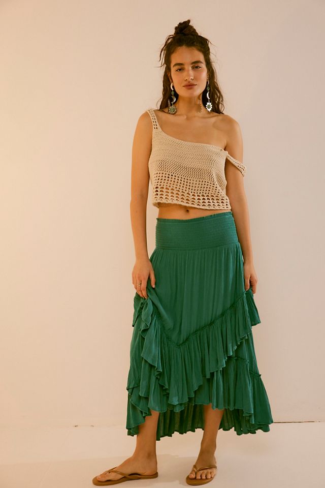 Your Girl Green Ruffled Strapless Crop Top