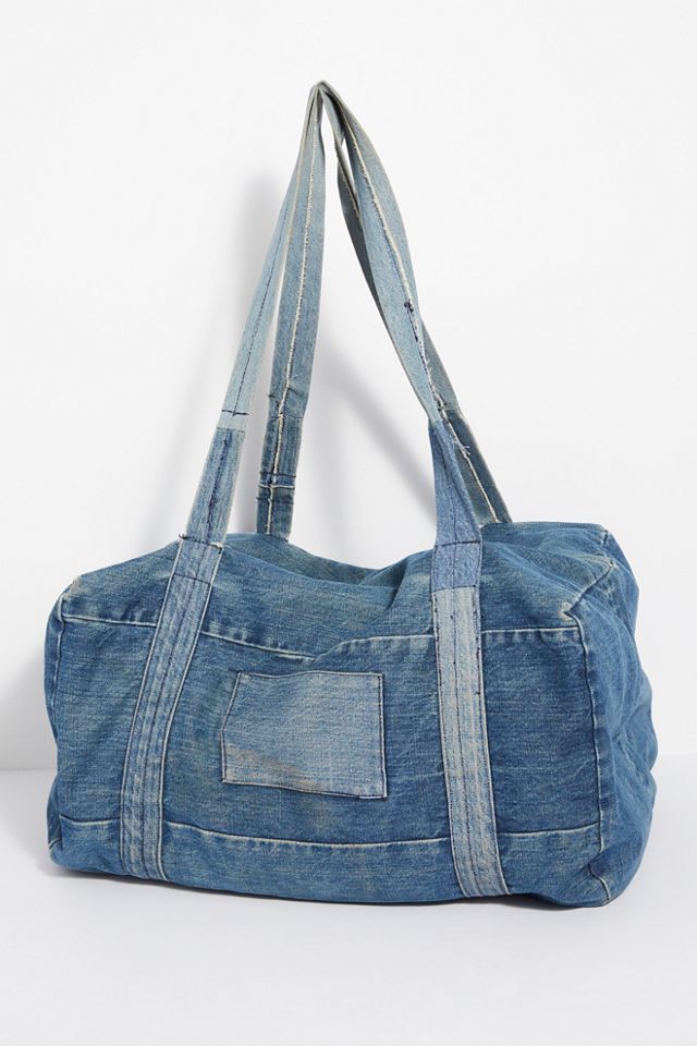 Vintage deals denim bag, duffle bag, denim duffel bag, vintage knapsack, military bag, vintage luggage, knapsack, vintage workwear