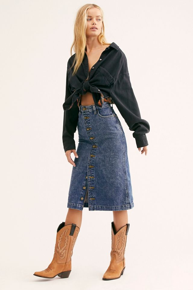 Free people best sale denim midi skirt