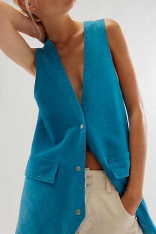 We The Free Low Rider Suede Waistcoat Jacket at Free People in Tropical Blue, Size: XS