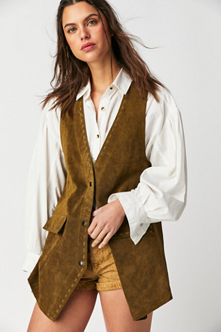 We The Free Low Rider Suede Waistcoat Jacket at Free People in Avocado Tree, Size: XS