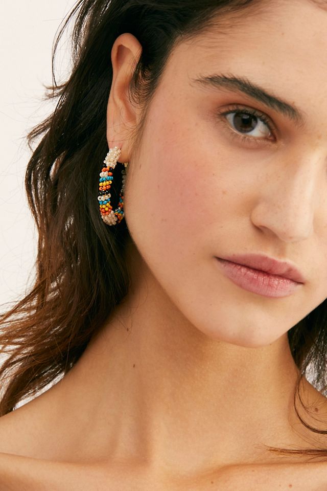Stripe Beaded Hoop Earrings