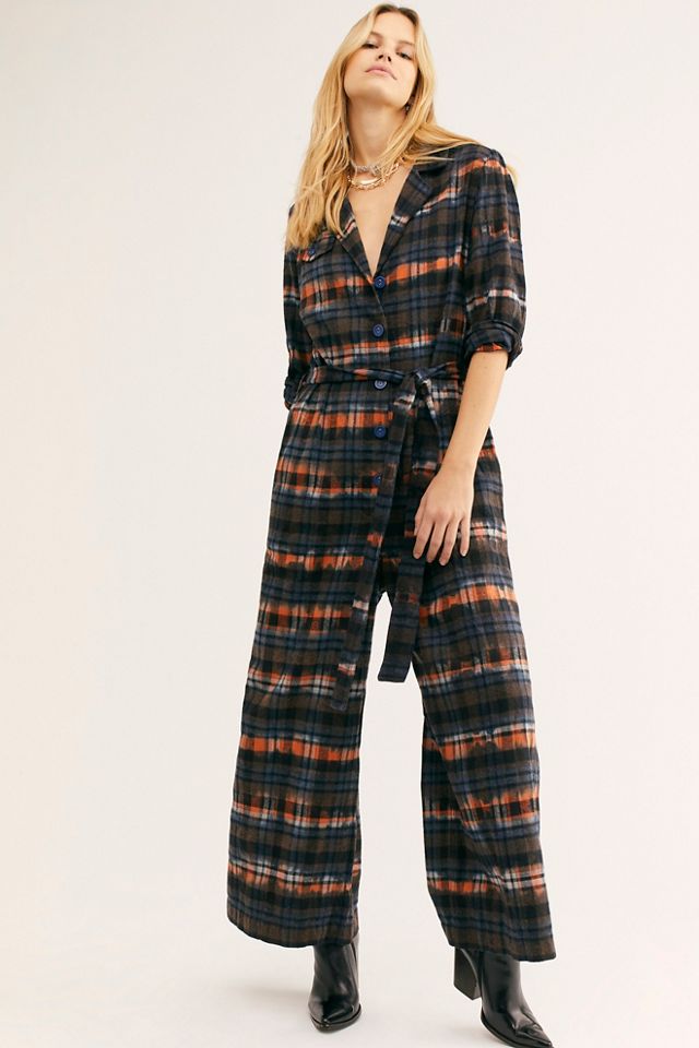 Free people store plaid jumpsuit