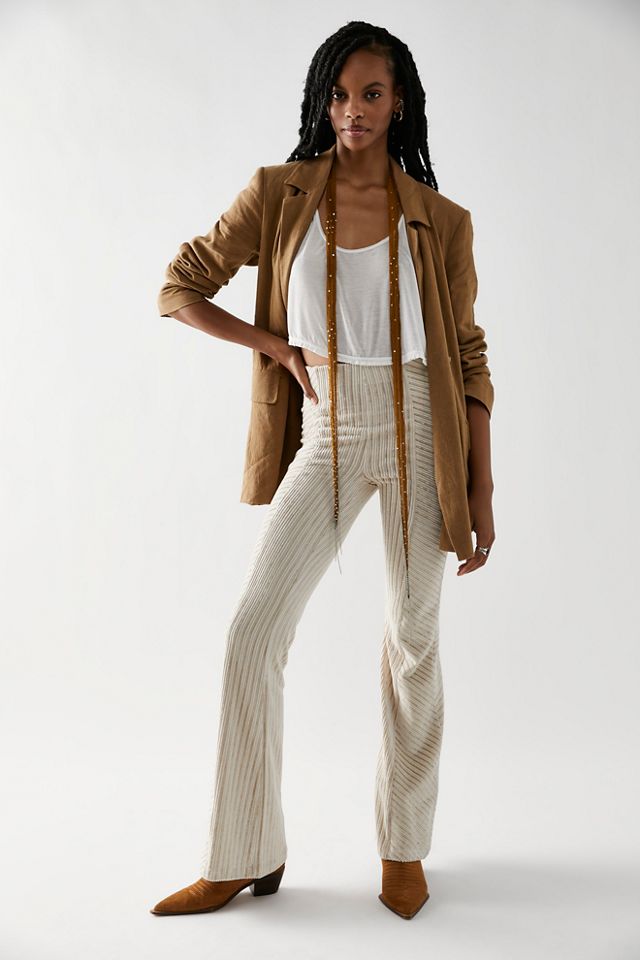 Free People Ribbed Velvet Flare Pant - Women's Pants in Vanilla Creme