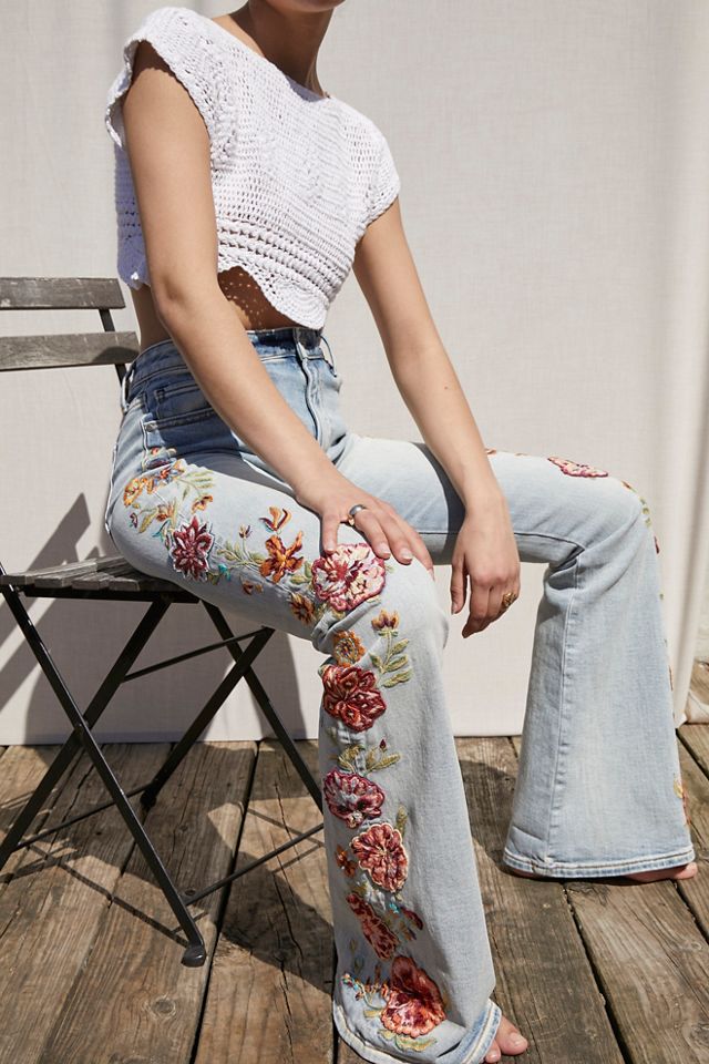 Driftwood Farrah Embroidered Flare Jeans Free People Uk