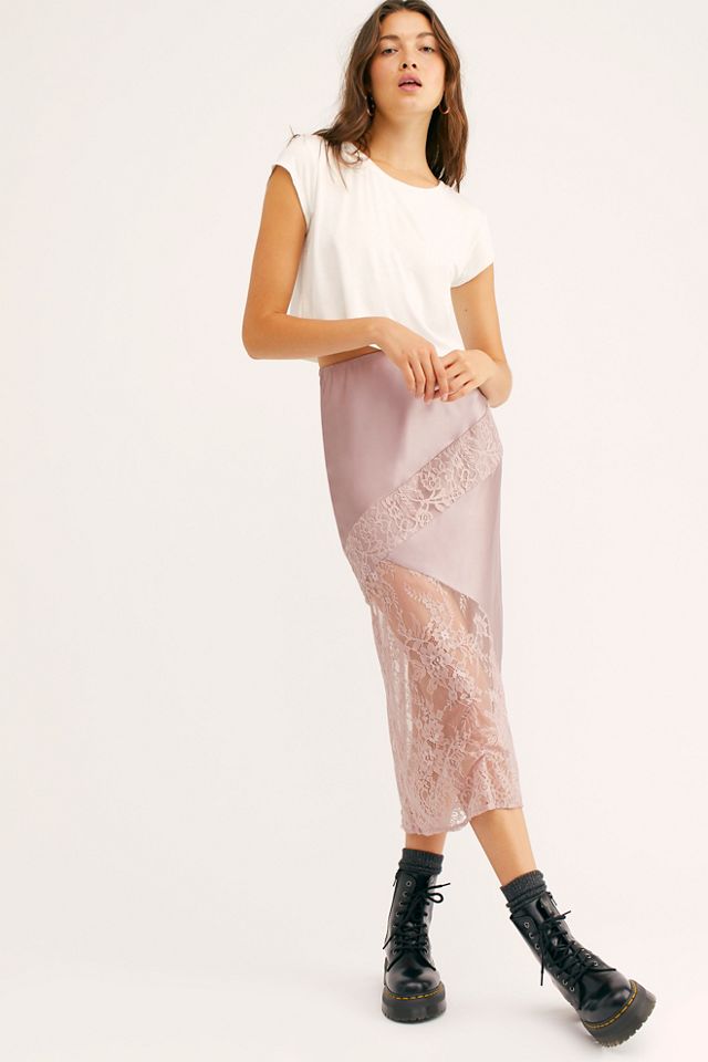 Silk And Lace Mixed Trumpet Skirt Free People