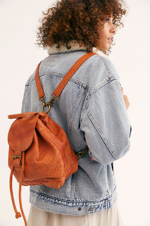 Free People Sofia Croc Embossed Backpack In dark brown Bag Z374-19 Katy Croc Print Mini Backpack – Vaan & Co main image 4