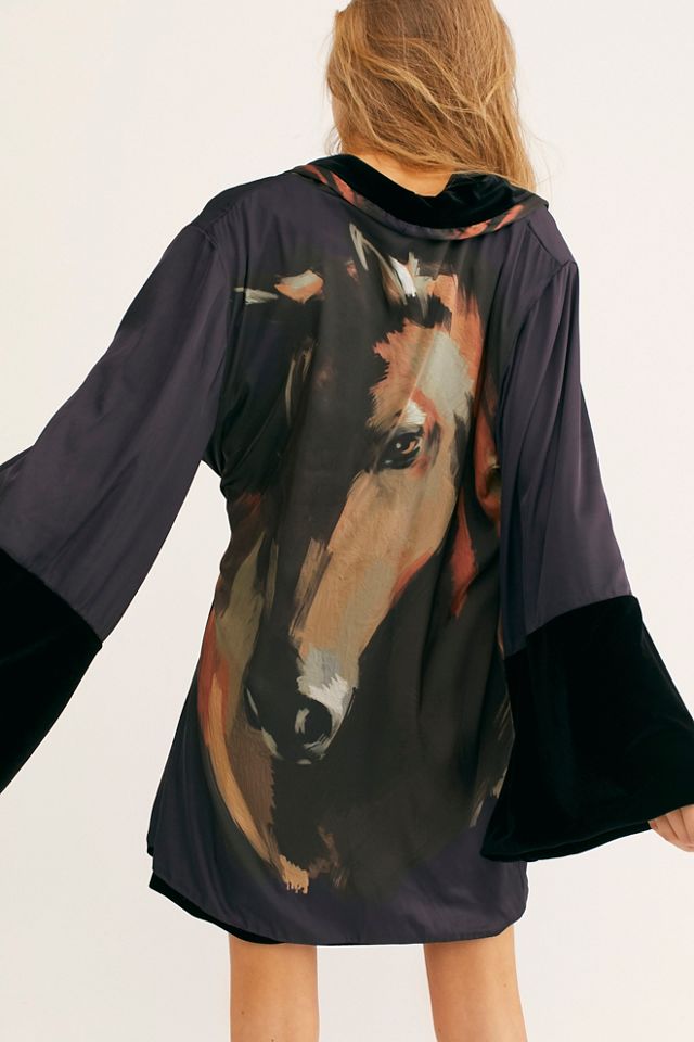 Reversible Horse Print Velvet Robe #1