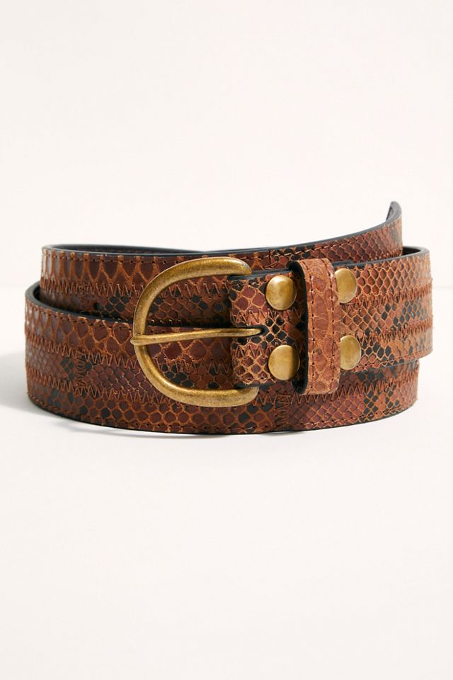 NWOT Free People Leather Snake Bite Belt Leather Snake Print Skinny Belt | Banana Republic Factory main image 3