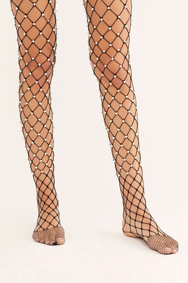 Pearl Embellished Fence Net Tights #1