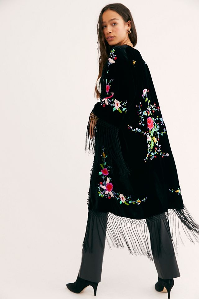 Bouquet Embroidered Velvet Kimono | Free People