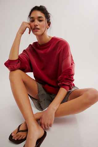 Over And Out Sweatshirt at Free People in Washed High Risk Red, Size: XS