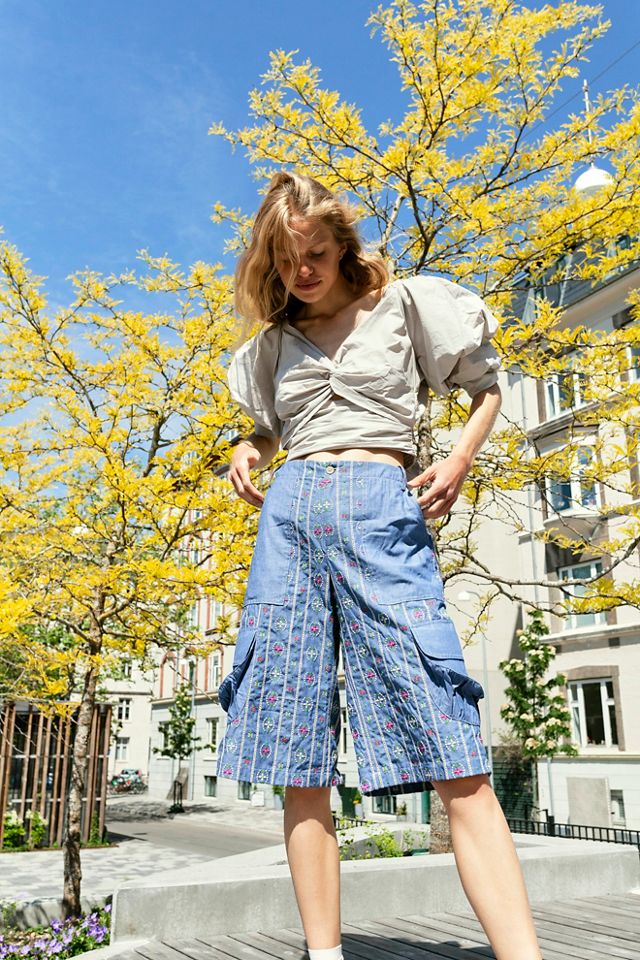 Embroidered Chambray Cargo Shorts Free People UK