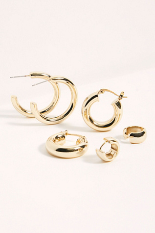 Plated Hoop Earring Set by Free People in Gold