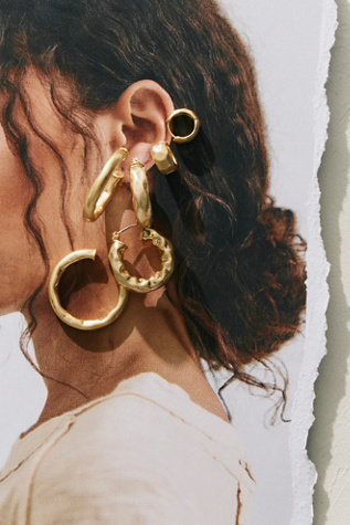 Gold Plated Hoop Earring Set at Free People in Hammered