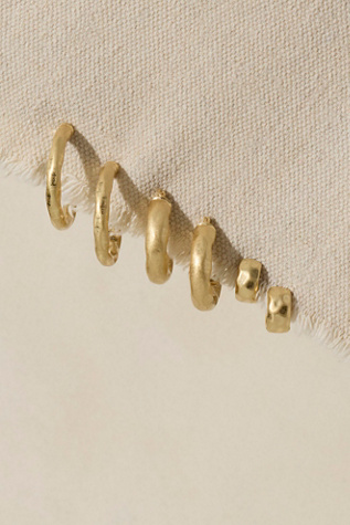 Gold Plated Hoop Earring Set by Free People in Yellow