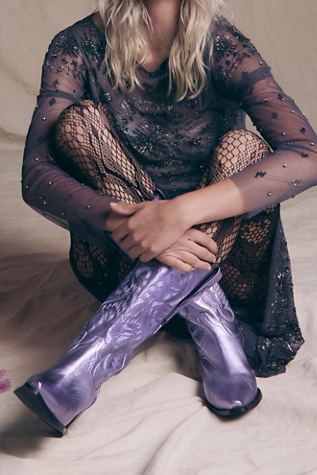 Jeffrey Campbell Dagget Western Boots In Lilac Metallic