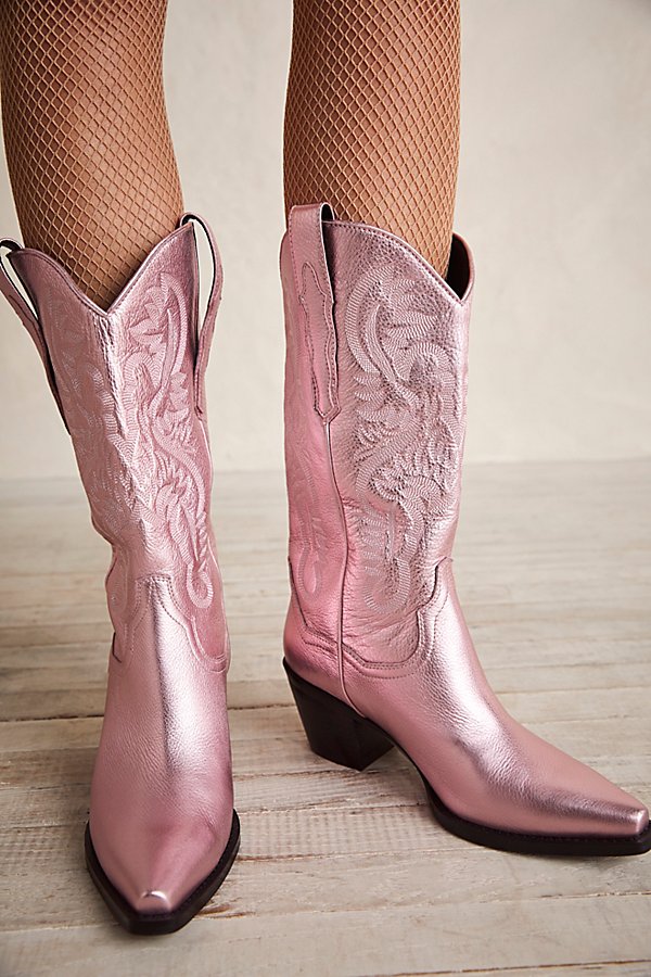 Jeffrey Campbell Dagget Western Boots In Light Pink Metallic