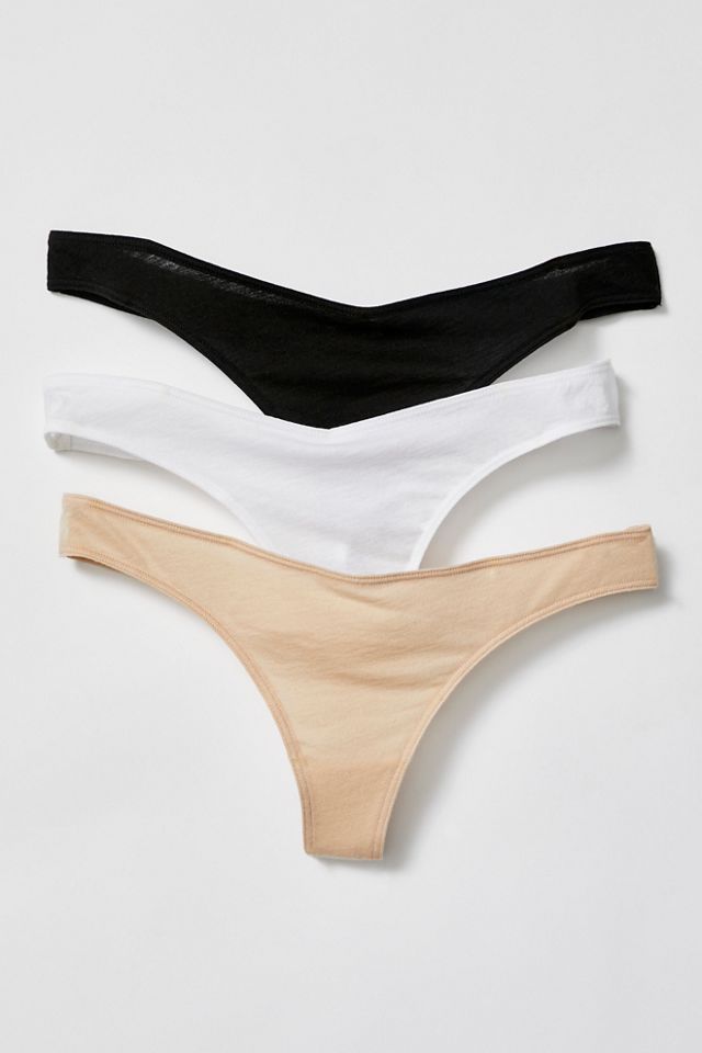 SKIN Set of three organic Pima cotton-jersey thongs