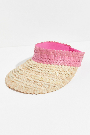 Baha Color Block Straw Visor by Lusana at Free People in Pink/White