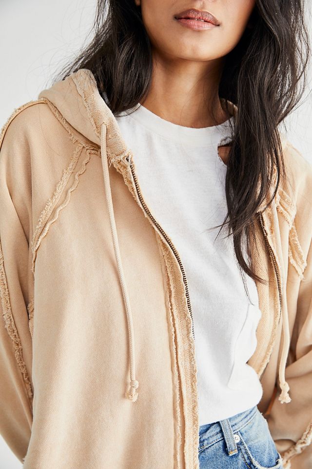 New Free People Long Kara Cardi $128 SMALL Ecru ZIPPERED sale HOODIE