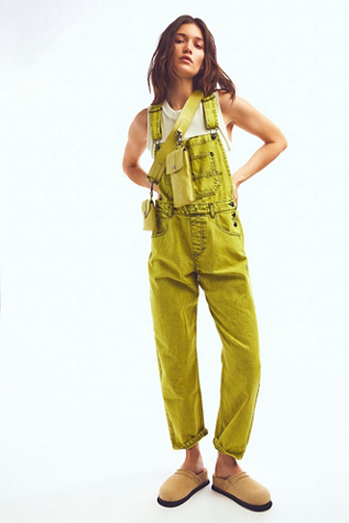 We The Free Ziggy Denim Dungarees at Free People in Acid Yellow, Size: XS