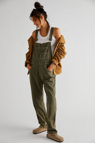 We The Free Ziggy Denim Dungarees at Free People in Army, Size: Small