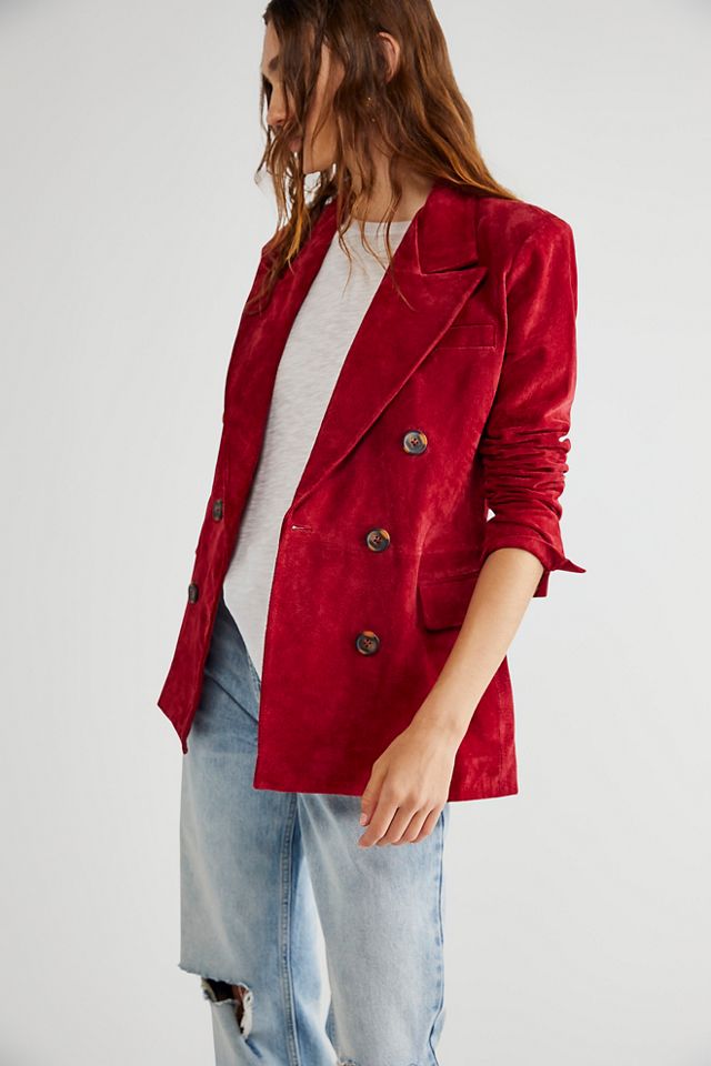 Red suede blazer sale