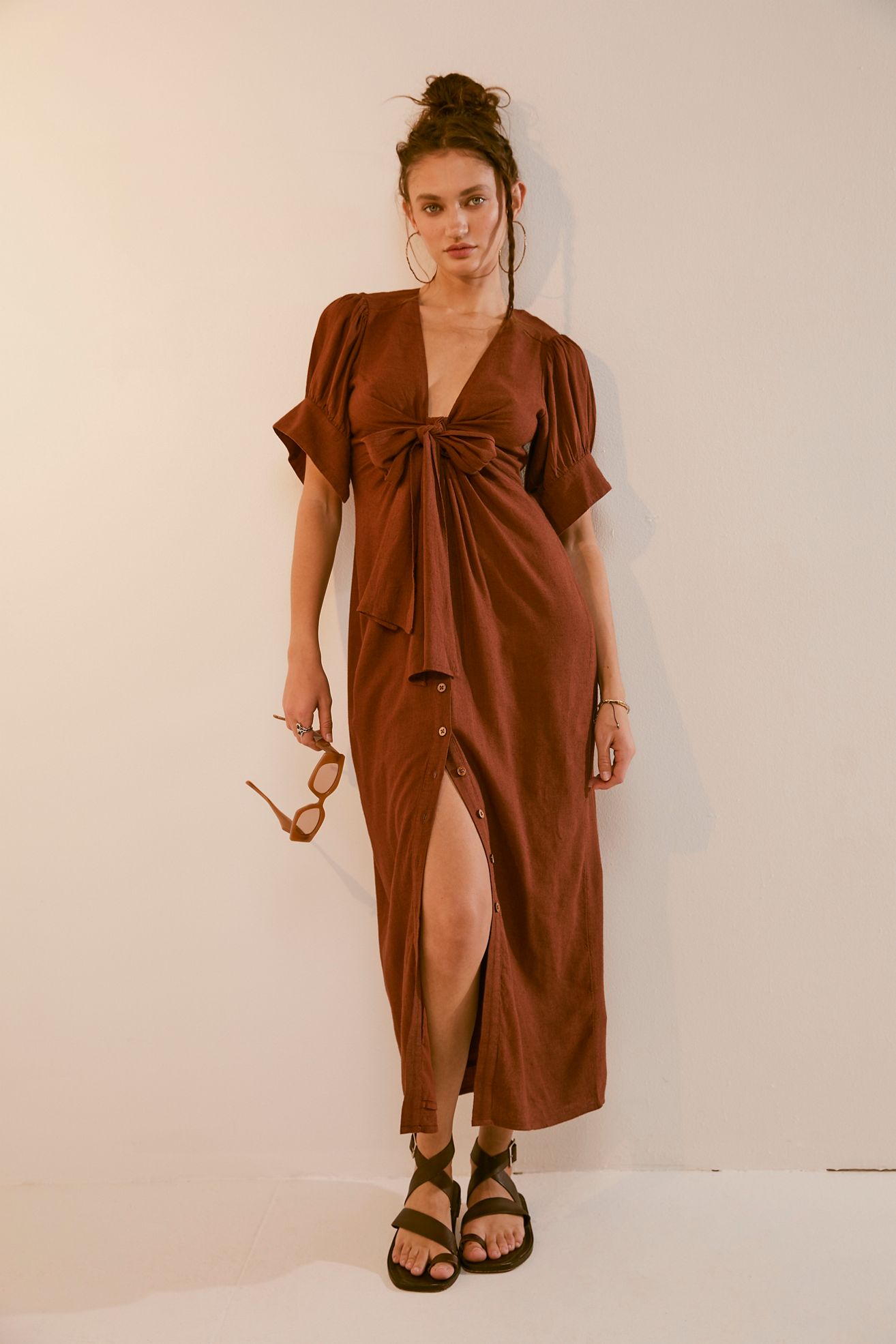 Free People | Falling Sun Puff Sleeve Midi Dress