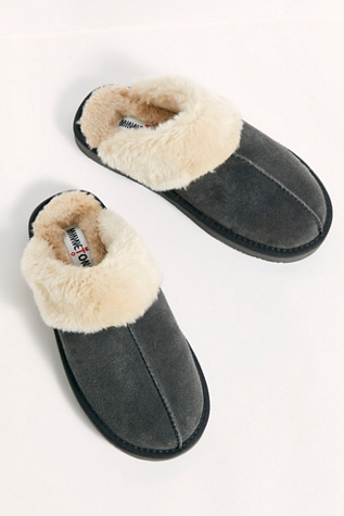 Minnetonka Chesney Slipper at Free People in Charcoal, Size: US 7