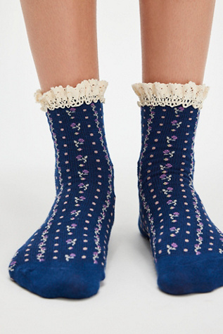 Rosebud Waffle Knit Ankle Socks At Free People In Royal