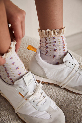 Rosebud Waffle Knit Ankle Socks at Free People in Heavenly Pink