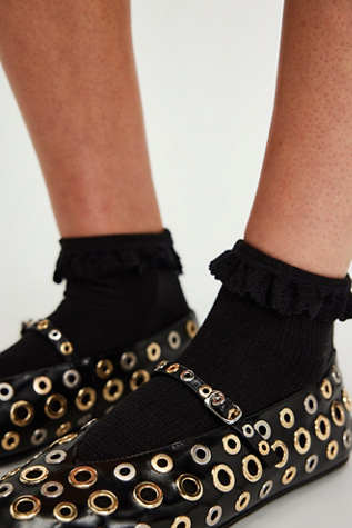 Beloved Waffle Knit Ankle Socks par Free People en Noir, pour femme