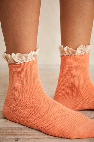 Beloved Waffle Knit Ankle Socks At Free People In Peach