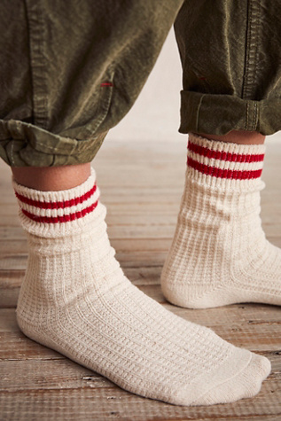 Jackson Cozy Stripe Socks at Free People in Classic Red