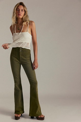 We The Free Jayde Flare Jeans at Free People in Deep Olive, Size: 33