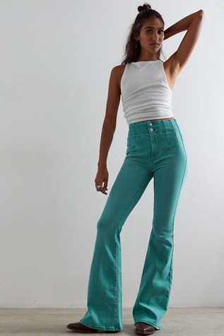 We The Free Jayde Flare Jeans at Free People in Green, Size: 31 S