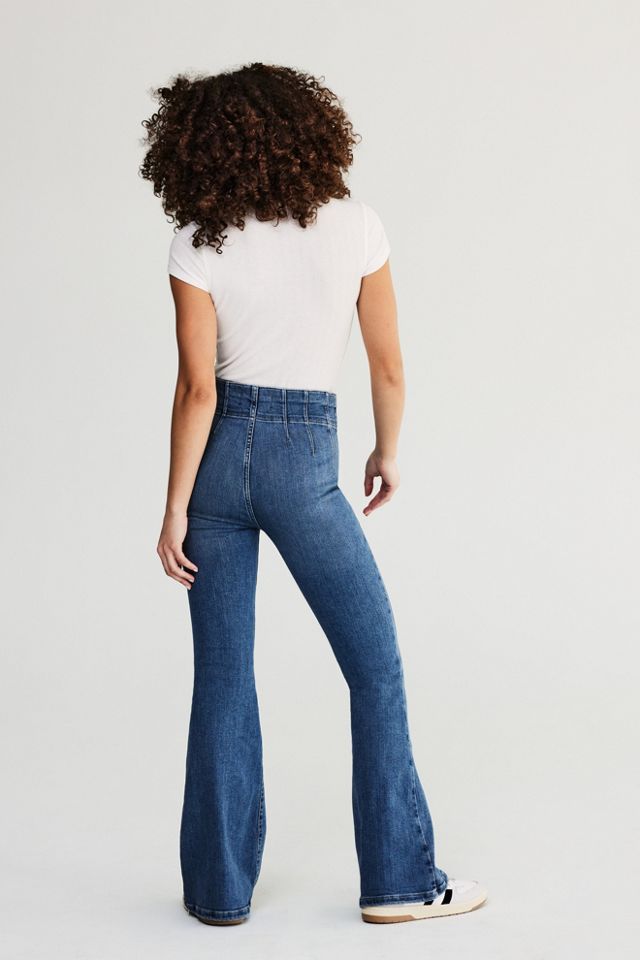 Free People Jayde High Waist Flare Railroad Jeans Train Car Stripe - Starlet