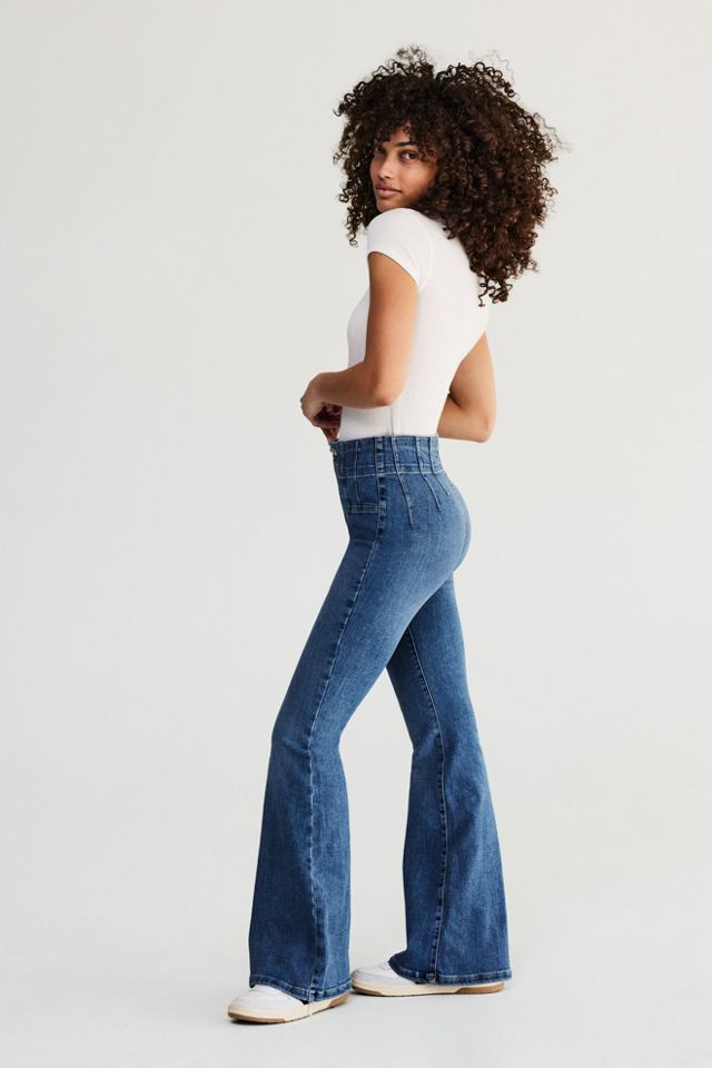 Women's Four Button Mid Waist Flare Front Seam Jeans – OliverandJade