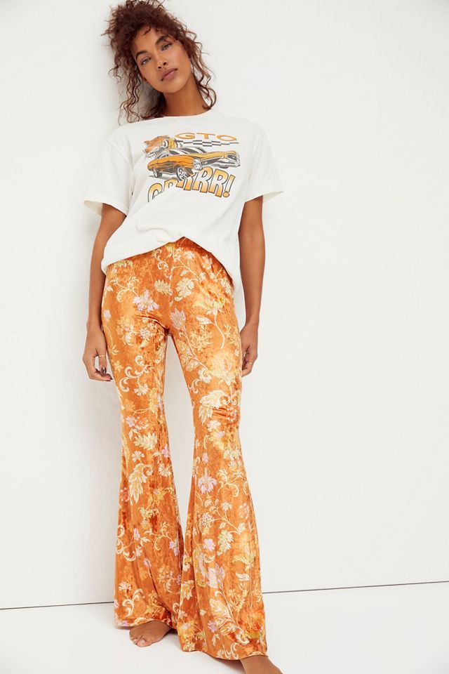 Free People Printed Velvet Flared Trousers