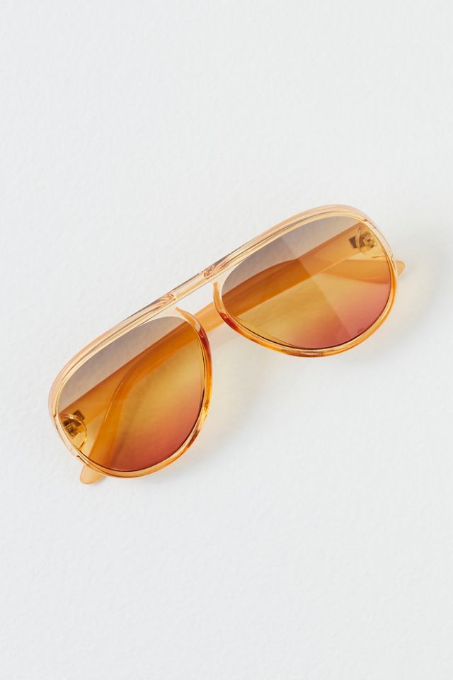 Women's Orange Oversized Plastic Brow Bar Aviator Sunglasses