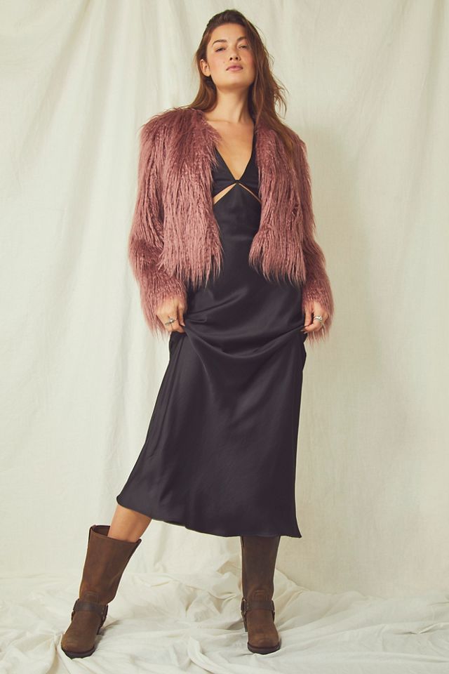 Manteau Free People Rouge Motif Tribal - Taille L - Fausse Fourrure - Occasion Très Bon état