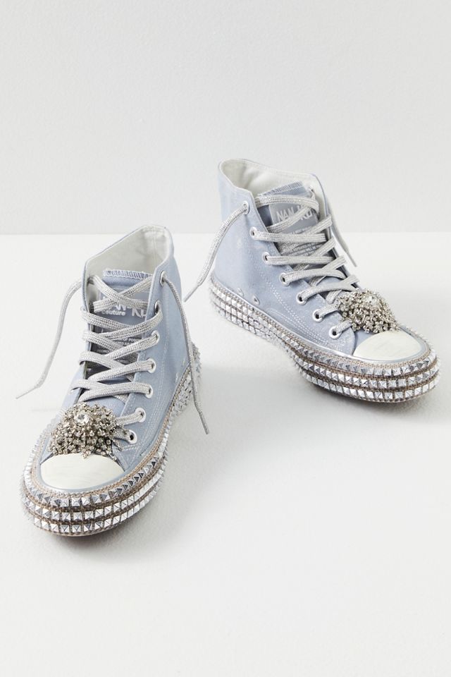 Mid-Top White Leather Sneaker with Diamond Stitch Pattern by Brune & B