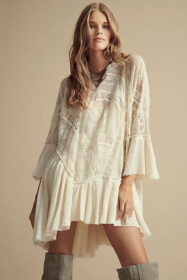 free people lace dress white insert mini slip in ivory The flattering fit and flare silhouette is enhanced by a romantic sweetheart neckline and adjustable shoulder straps for a customized fit Layered In Lace Swing Dress