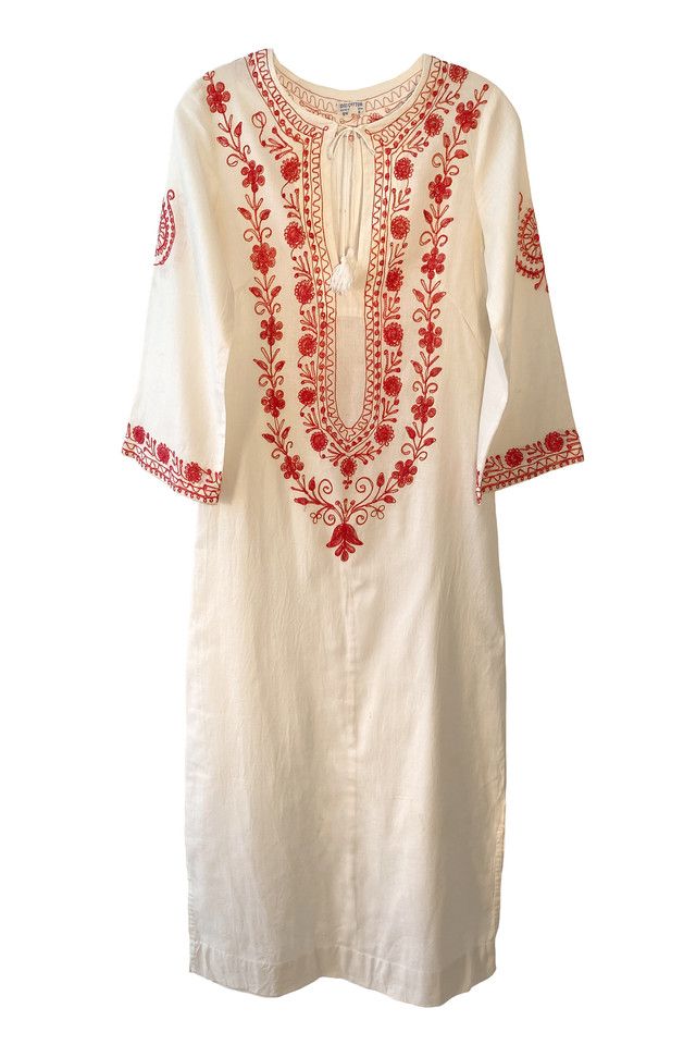 Vintage Embroidered Tassel Tie Neck Caftan Selected by Well Worn Art ...