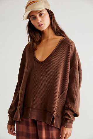 We The Free Buttercup Thermal at Free People in Chocolate Love, Size: XL