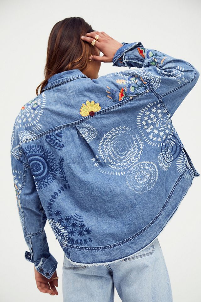 Free people clearance embroidered denim jacket