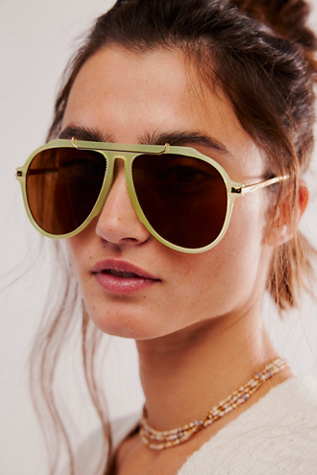 Ventura Oversized Aviator Sunglasses at Free People in Matcha