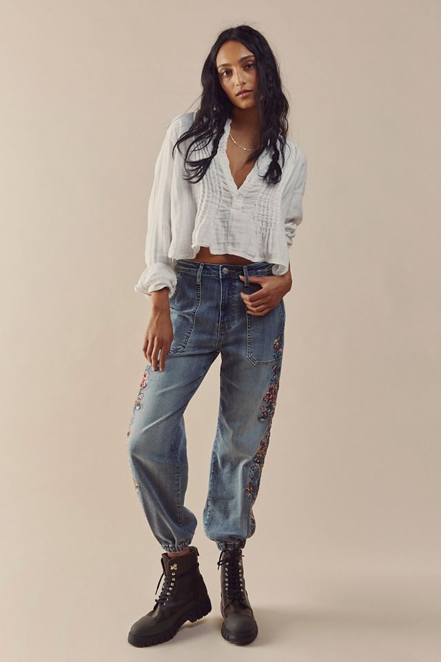 Free people denim joggers on sale